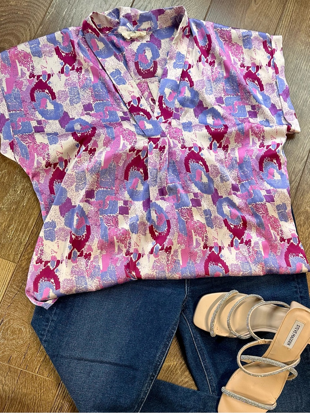 Entro Satin Feel Abstract Blouse